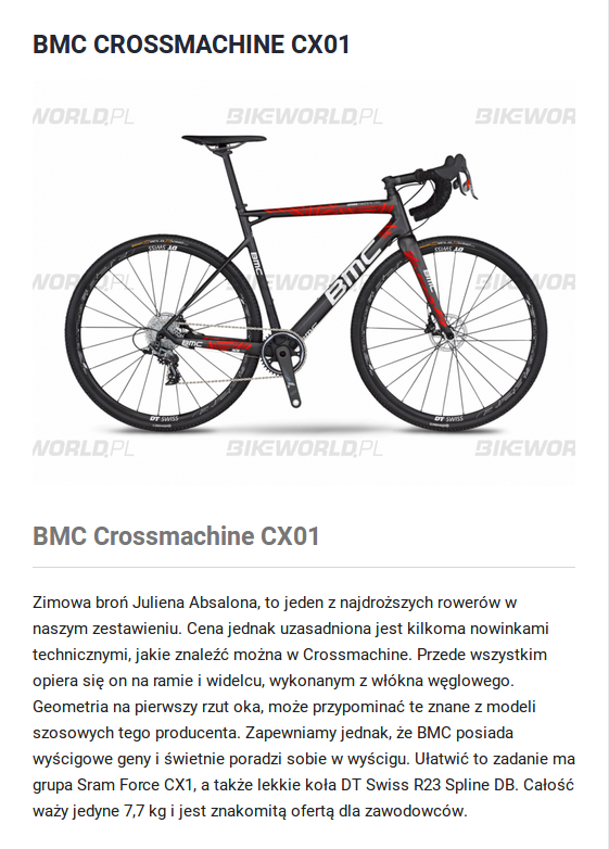 BMC crossmachine CX01 – rower przełajowy dla zawodowców