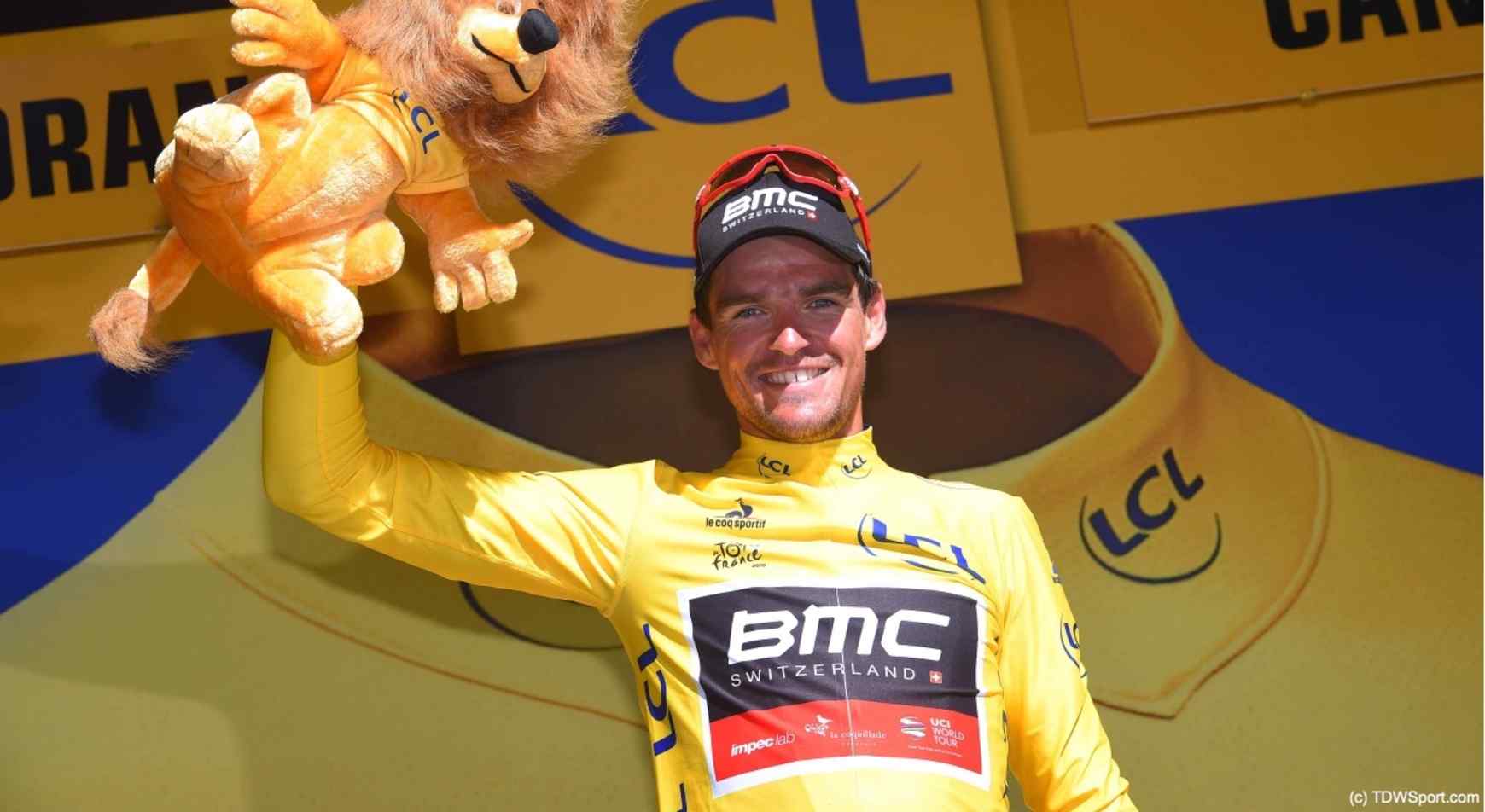 Cycling: 103th Tour de France 2016 / Stage 5 Podium / Greg VAN AVERMAET (BEL) Yellow Leader Jersey / Celebration / Limoges - Le Lioran 1235m (216km)/ TDF / © Tim De Waele
